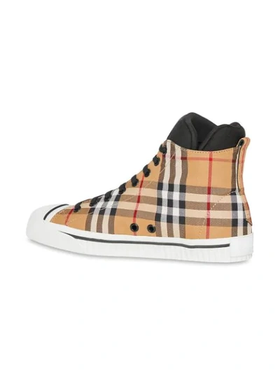 Shop Burberry Vintage Check And Neoprene High-top Sneakers In A24422 Antique Yellow