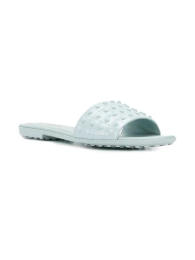 Shop Tod's Studded Slides In Blue