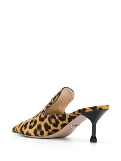 PRADA LEOPARD PRINT POINTED TOE MULES - 棕色