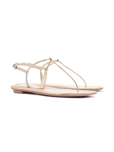 Shop Prada Laminated Flat Sandals - Metallic