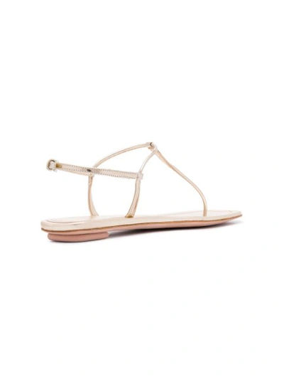 Shop Prada Laminated Flat Sandals - Metallic