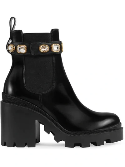 Shop Gucci Leather Ankle Boot With Belt In Black