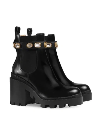 Shop Gucci Leather Ankle Boot With Belt In Black