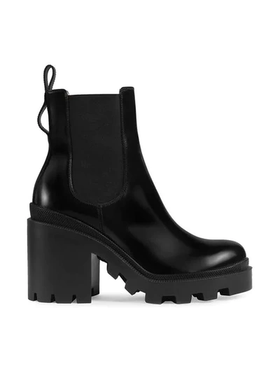 Shop Gucci Leather Ankle Boot With Belt In Black