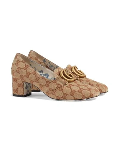 Shop Gucci Gg Canvas Mid-heel Pump With Double G In Neutrals