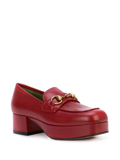 Shop Gucci Leather Platform Loafer With Horsebit In Red