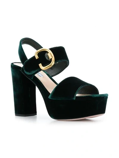 Shop Prada Velvet Platform Sandals In Green