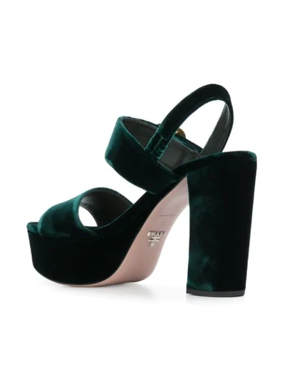 Shop Prada Velvet Platform Sandals In Green