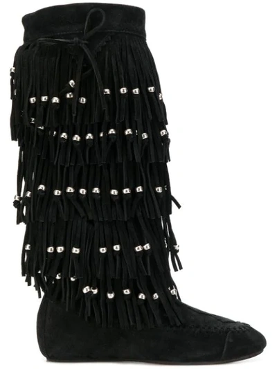 Shop Saint Laurent Frill Boots - Black