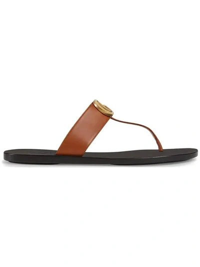 Shop Gucci Double G Thong Sandals In Brown