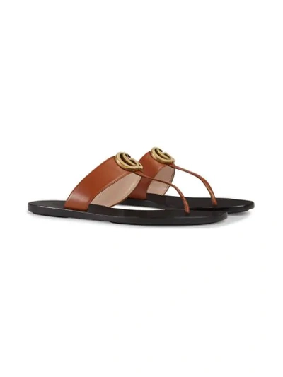 Shop Gucci Double G Thong Sandals In Brown