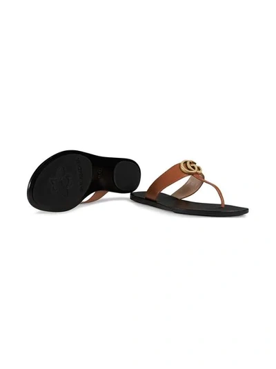 Shop Gucci Double G Thong Sandals In Brown