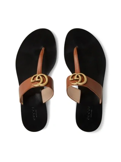 Shop Gucci Double G Thong Sandals In Brown