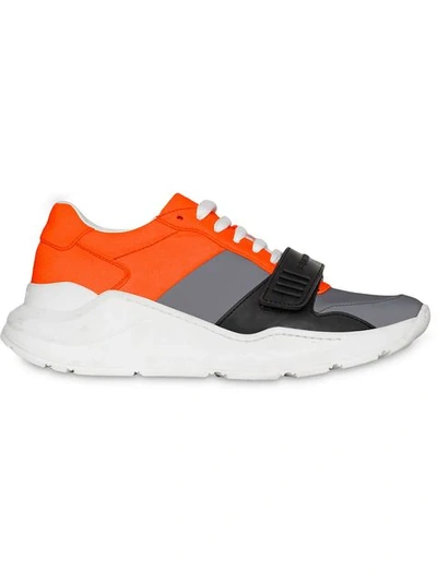 Shop Burberry Colour Block Sneakers In Grey ,orange