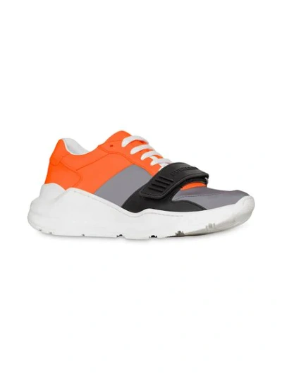 Shop Burberry Colour Block Sneakers In Grey ,orange