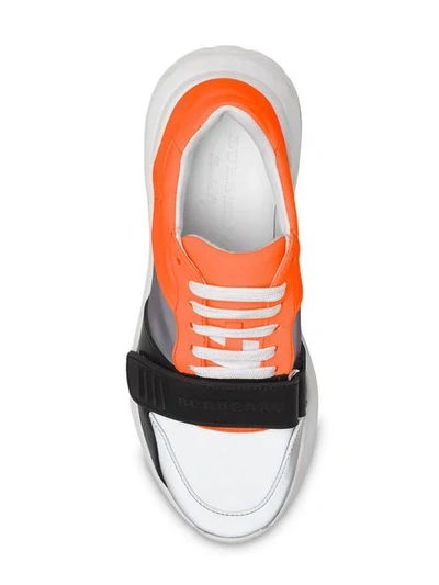 Shop Burberry Colour Block Sneakers In Grey ,orange