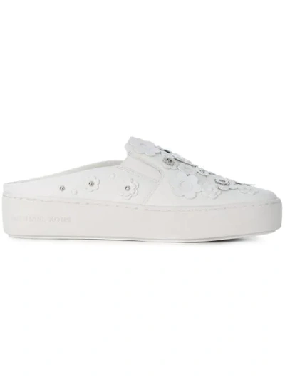 Shop Michael Michael Kors Flower Appliqué Slip On Sneakers In White