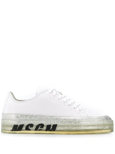 Shop Msgm Floating Logo Print Sneakers In White