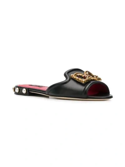 Shop Dolce & Gabbana Embellished Logo Slides In Black