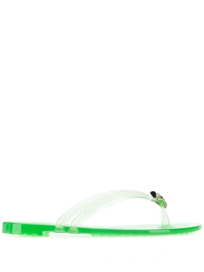 Shop Casadei Crystal Embellished Flip Flops - Green