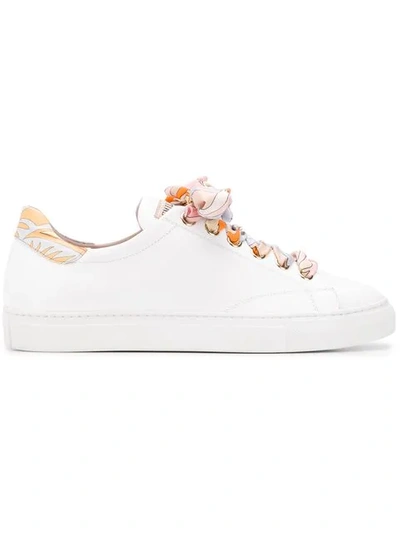 Shop Emilio Pucci Ribbon Lace-up Twill Sneakers In White