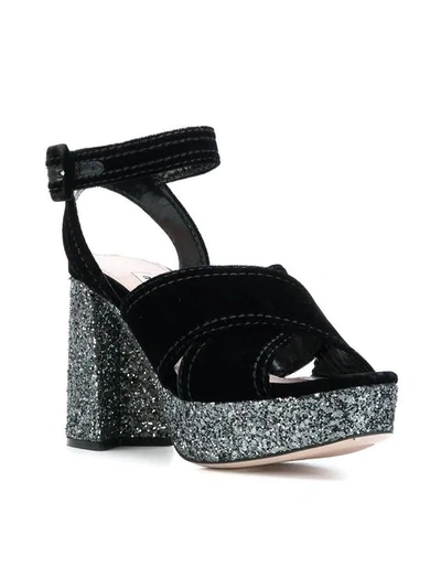 Shop Miu Miu Glitter Platform Sandals In N11 Nero+ardesia