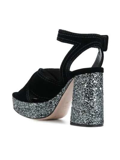Shop Miu Miu Glitter Platform Sandals In N11 Nero+ardesia