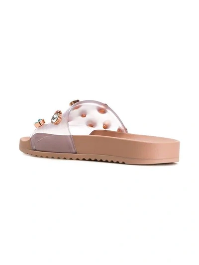 Shop Sophia Webster Dina Crystal Slides In Neutrals