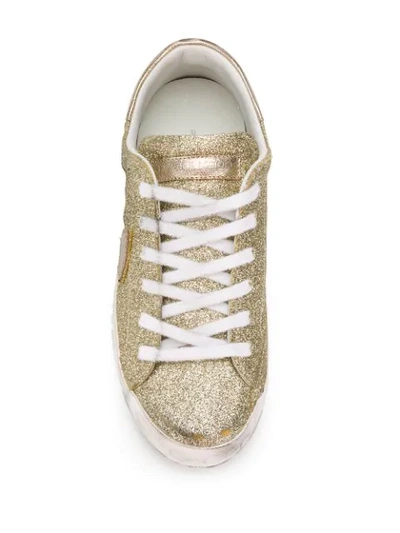Shop Philippe Model 'paris' Glitter-sneakers In Gold