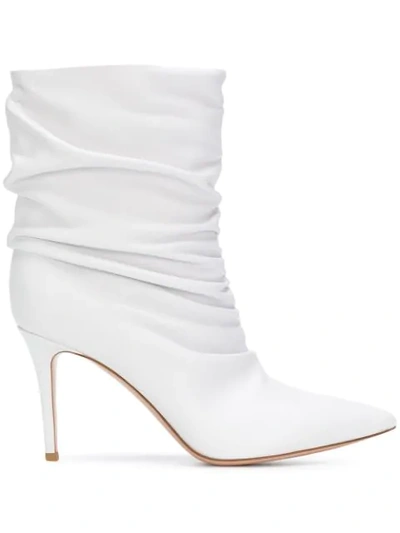 Shop Gianvito Rossi Gathered Ankle Boots - White