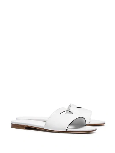 Shop Prada Cutout Logo Leather Slides In F0009 White