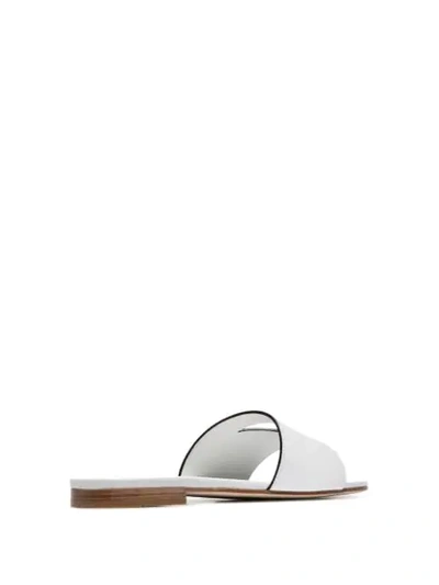 Shop Prada Cutout Logo Leather Slides In F0009 White