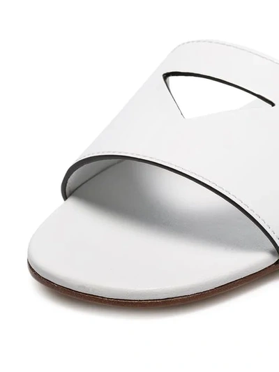 Shop Prada Cutout Logo Leather Slides In F0009 White