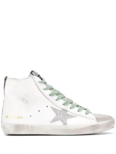 Shop Golden Goose Francy High-top Sneakers In White Silver Glitter Star