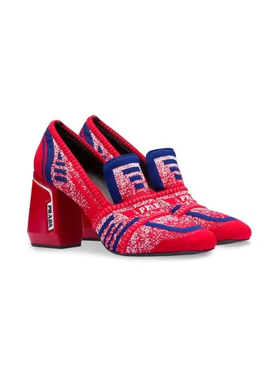 Shop Prada Knit Fabric Loafers In Red ,blue