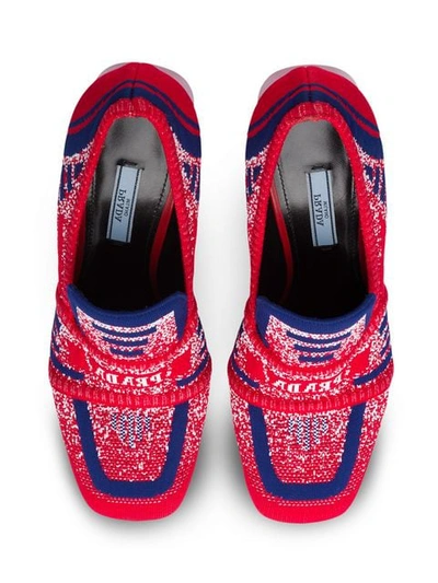 Shop Prada Knit Fabric Loafers In Red ,blue