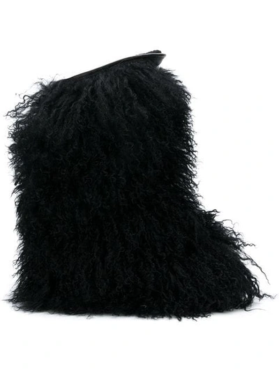 Shop Saint Laurent Curly Furry Boots In 1000 -nero/nero