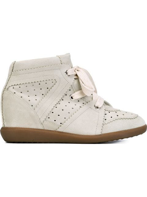 Isabel Marant Women's Shoes High Top Suede Trainers Sneakers Bobby In Chalk  | ModeSens