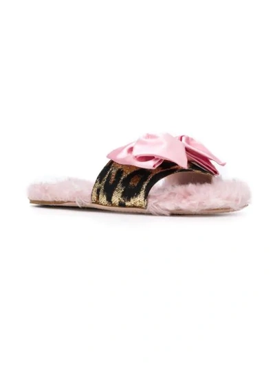 Shop Miu Miu Bow Furry Flat Sandals In Pink