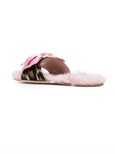 Shop Miu Miu Bow Furry Flat Sandals In Pink