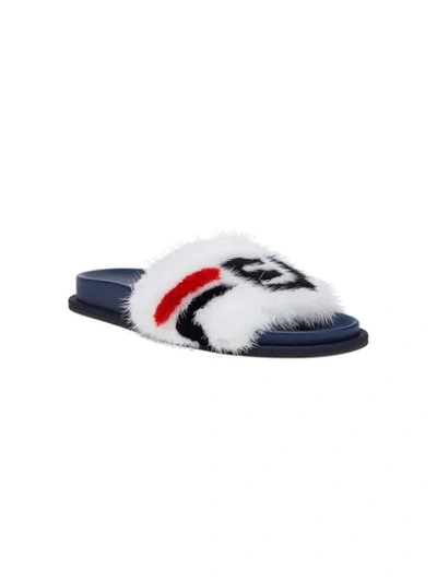 Shop Fendi Mania Fur Logo Sliders In F14zd-white Blue Red