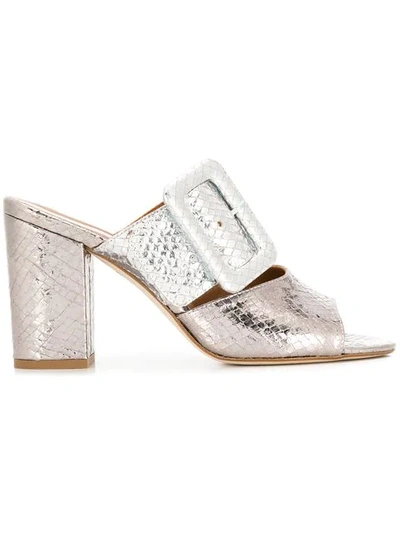 Shop Paris Texas Snakeskin Effect Heeled Mules In Silver