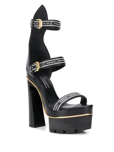 Shop Versace Nastro Platform Sandals In D41oh Nero Oro Caldo