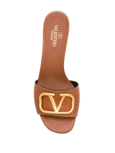 Shop Valentino Vlogo Low-heel Sandals In Brown