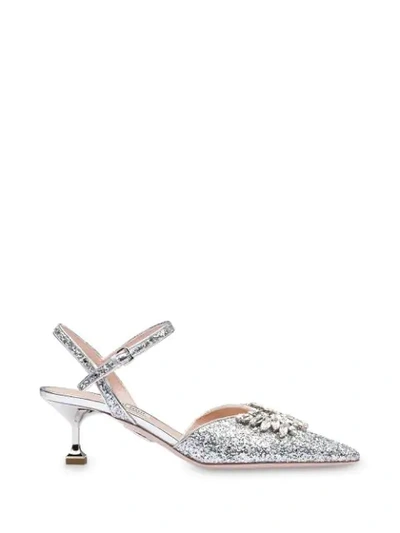 Shop Miu Miu Glitter Pumps In Silver