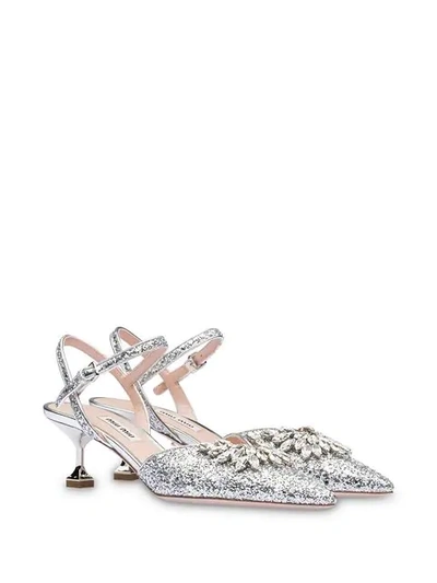 Shop Miu Miu Glitter Pumps In Silver