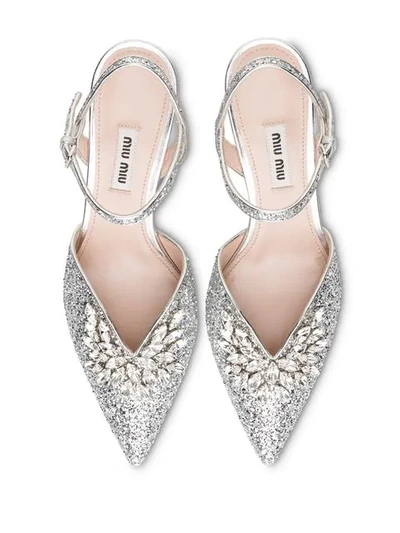 Shop Miu Miu Glitter Pumps In Silver