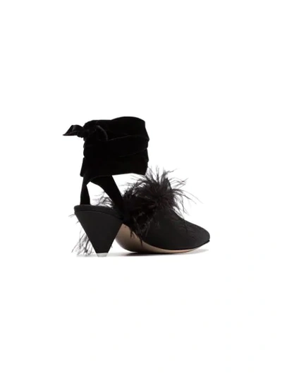 Shop Attico Black Feather Embellished 45 Velvet And Satin Mules