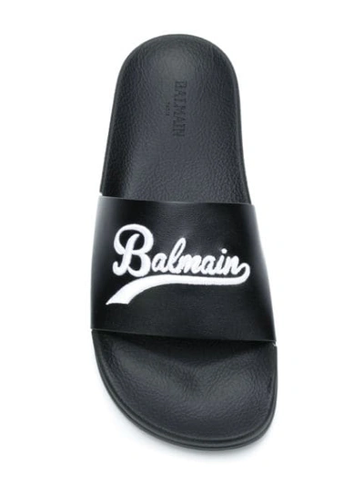 Shop Balmain Logo Embroidered Slides In Black