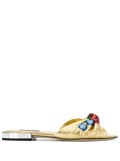 Shop Dolce & Gabbana Floral Print Slides In Gold